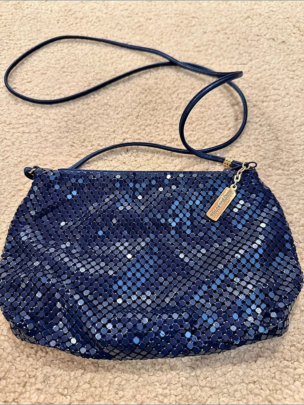 Whiting and Davis Sequin Mesh Crossbody Bag in Blue